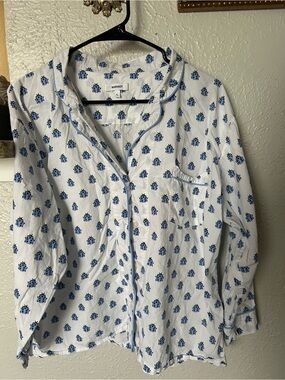 MARIGOT Womens Ladybug Pajama Shirt Button Down Size L Cotton